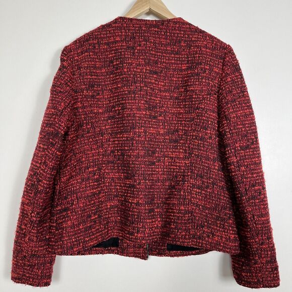 NWT Chico’s Women Open Front Jacket Embellished Tweed Blazer Red‎ Black Size 2 - Picture 2 of 13